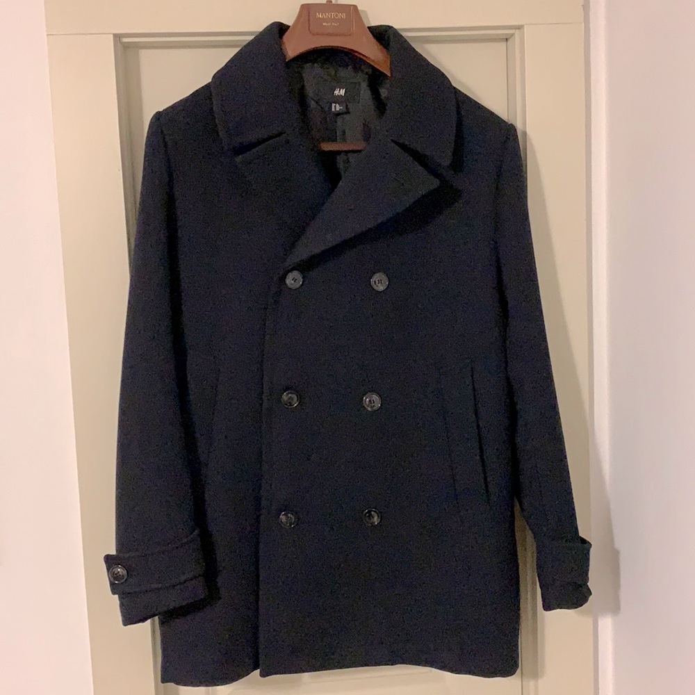 H&M Men’s dark blue XL pea coat 46R